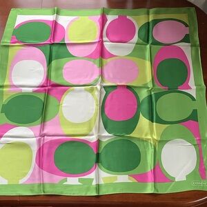 Coach Silk Scarf in Pink, Green & White Graphic Print